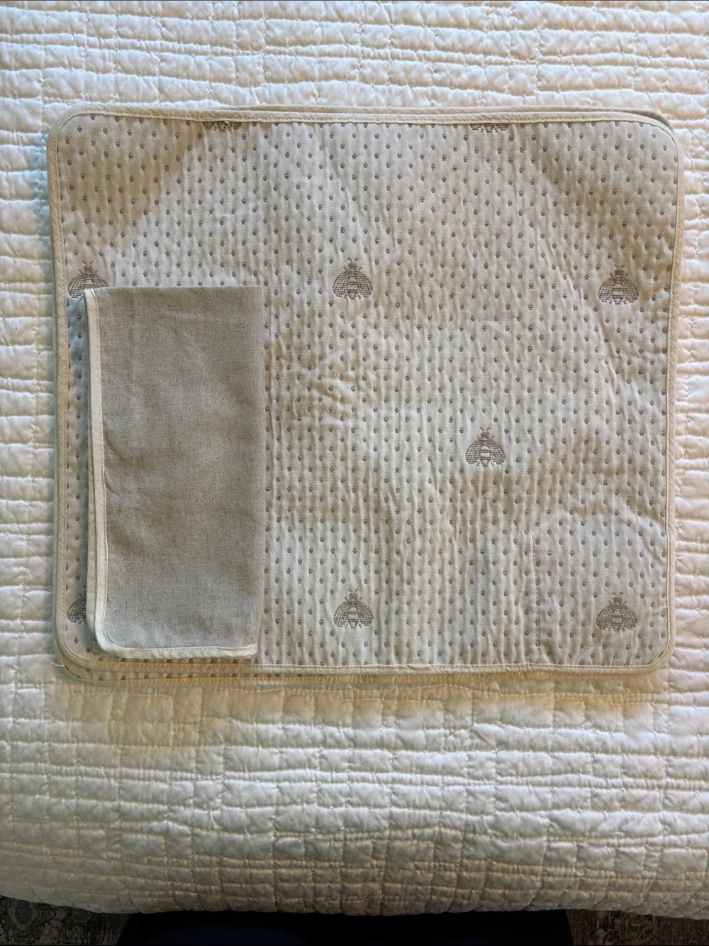 Taupe Bee and Polka Dot Placemat and Matching Napkin Set of Four